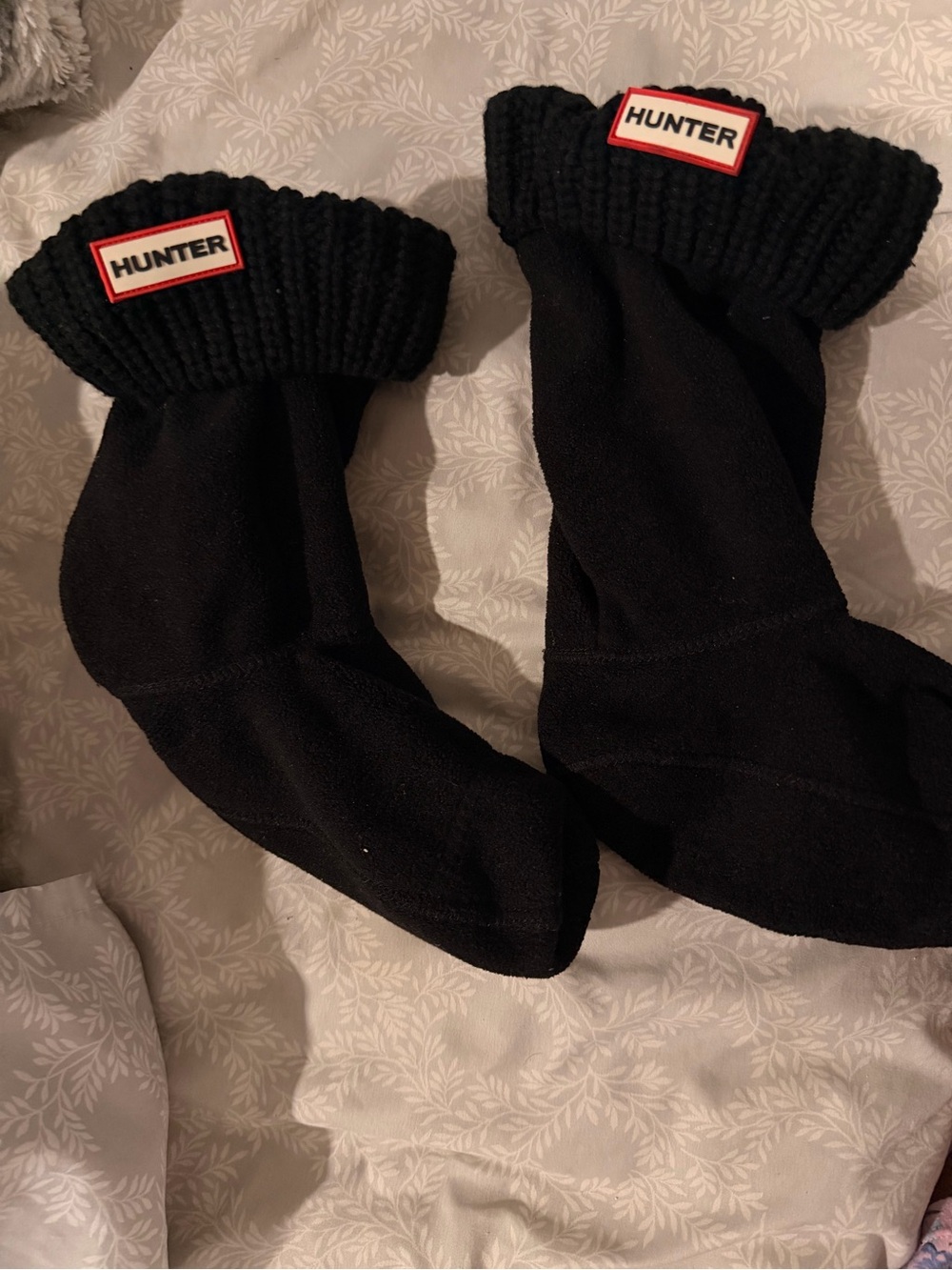 Hunter Black Ribbed Cuff Boot Sock Liners with Logo Patch